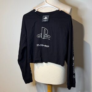 Forever 21 Black X PlayStation Long Sleeve Crop Top